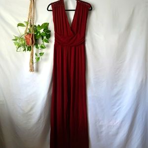 Burgundy Embroidered Jumpsuit